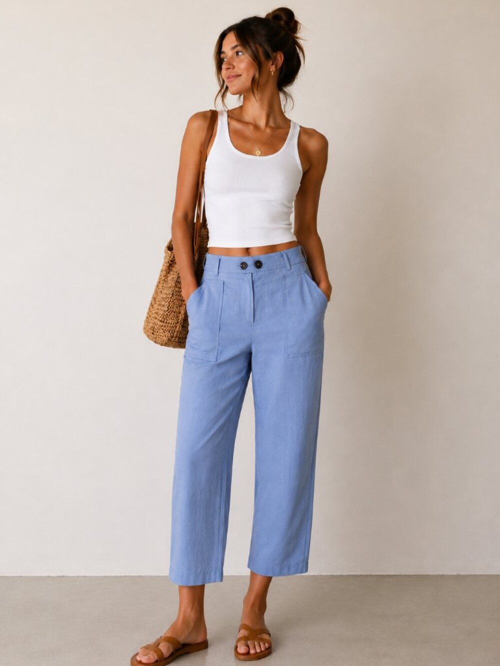 Maeve Anthropologie Blue Wide Leg Cropped Trouser Dress Pants Womens 10 Casual